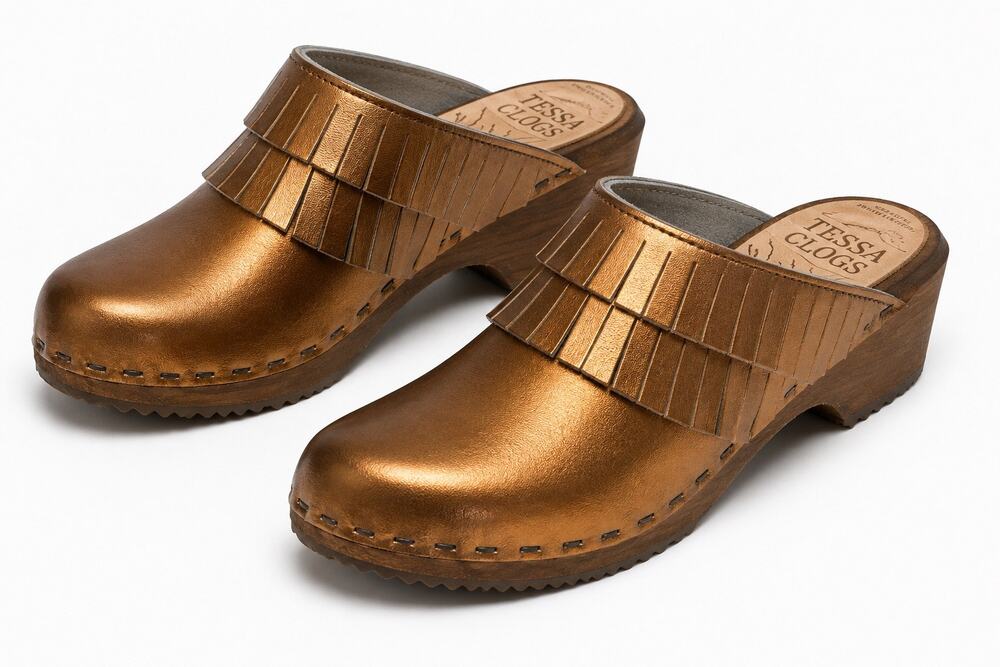 Tessa Clogs Traditional Heel Annie Metallic Leather Shoes Size Women EU39 US 8.5